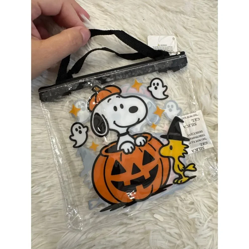 Snoopy Halloween clear zip pouch Snoopy & Woodstock witch hats inside a pumpkin